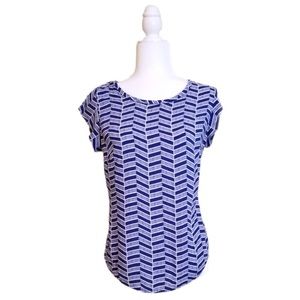 STYLUS blue and white abstract stripe blouse